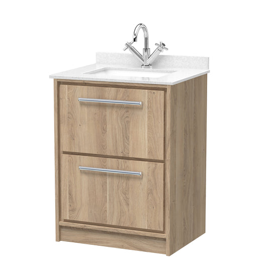 Hudson Reed Lille 600mm Bleached Oak Floor Standing 2-Drawer Vanity Unit with Marble Worktop Basin