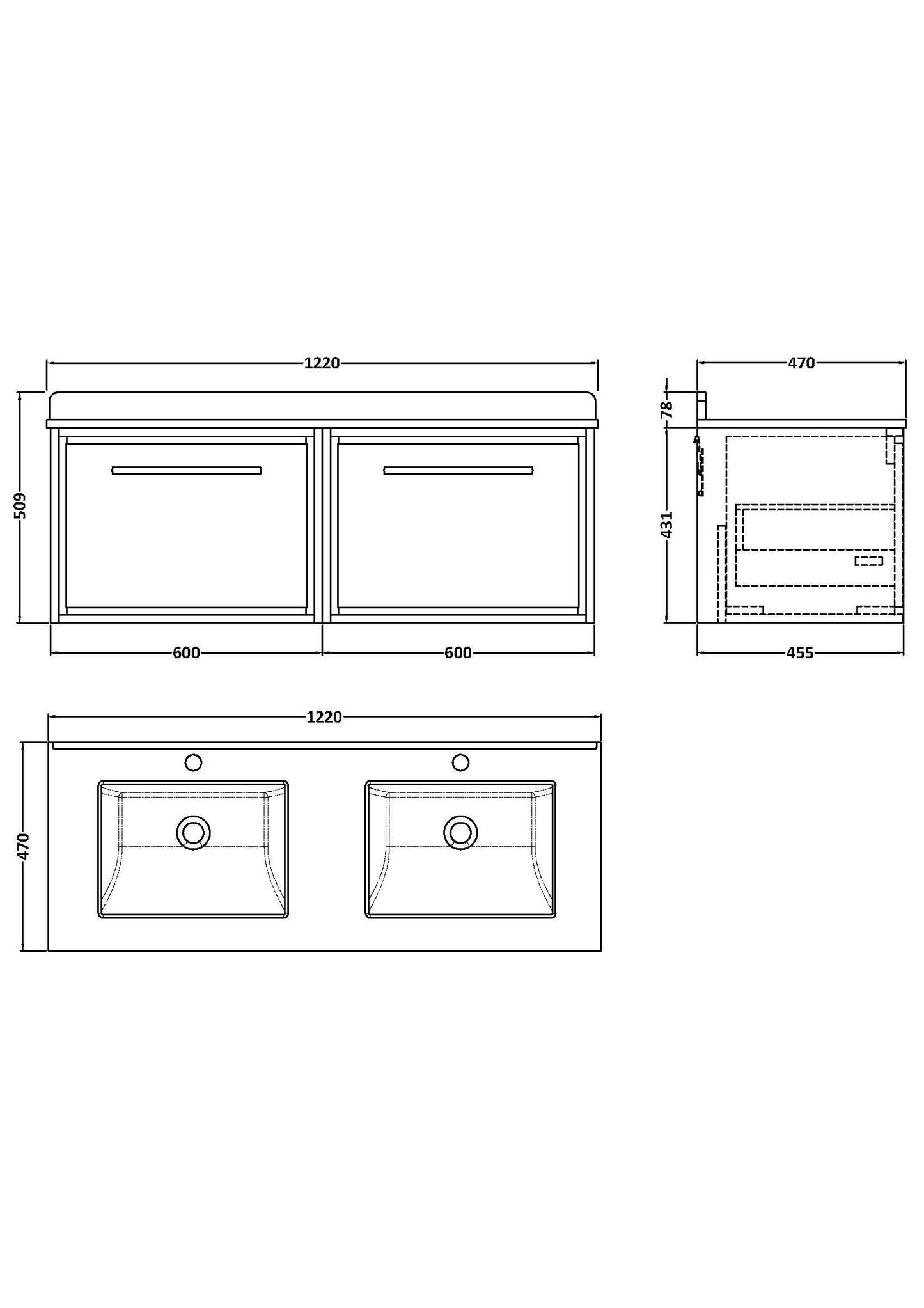 Hudson Reed Lille 1220mm Fern Green Wall Hung Double Basin Vanity Unit With Marble Worktop Basins