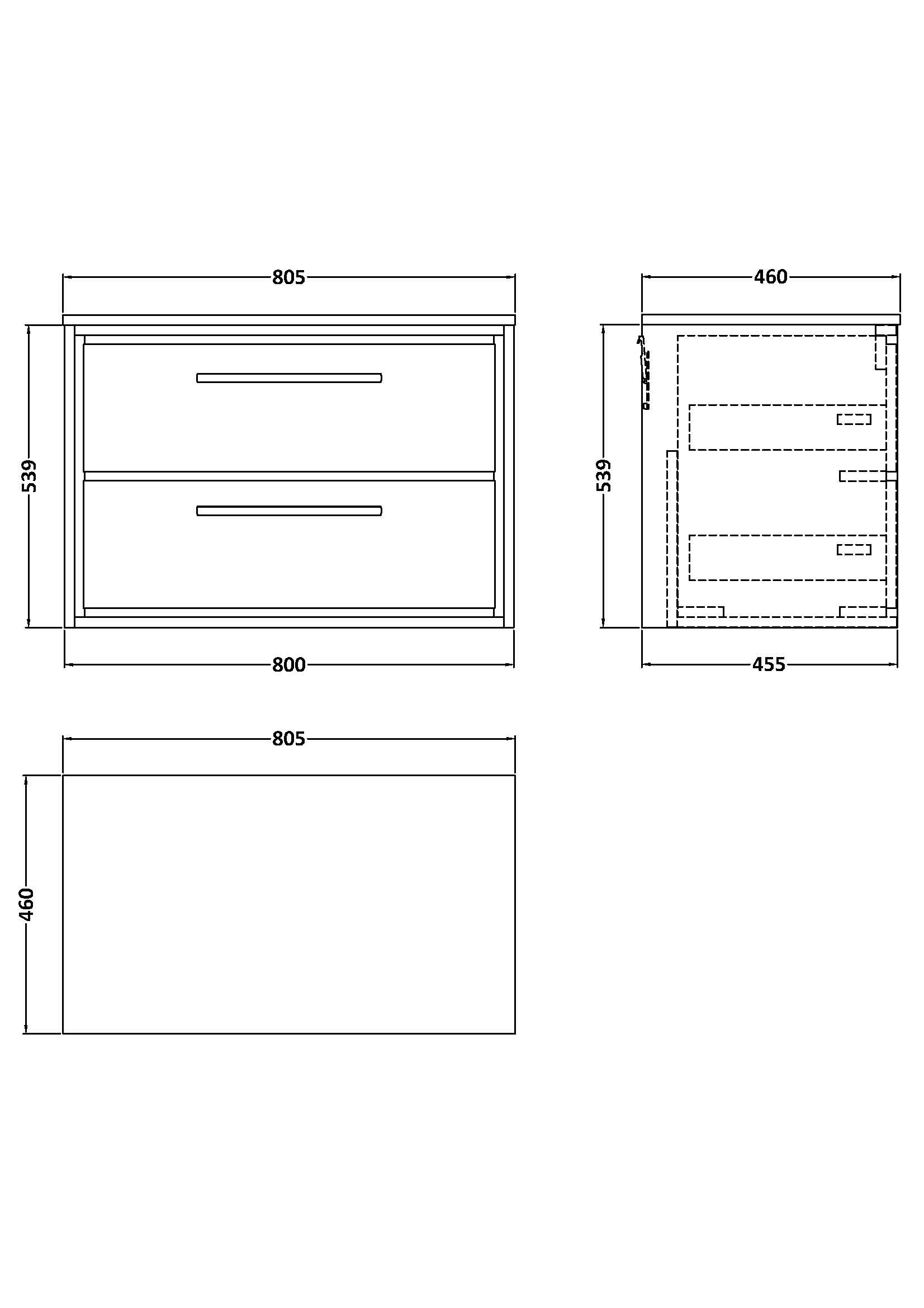 Lille 800mm Wall Hung 2-Drawer Vanity with Worktop