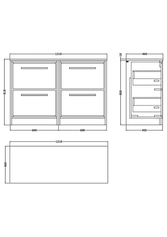 Lille 1200mm Floor Standing 4-Drawer Vanity with Worktop