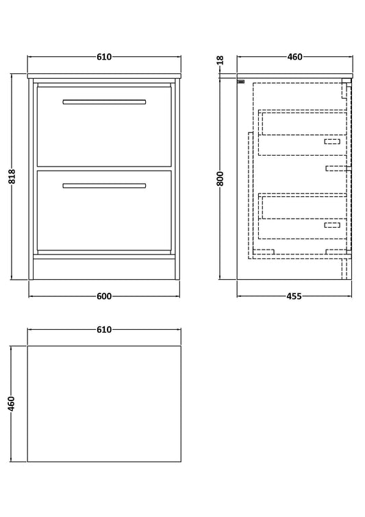 Lille 600mm Floor Standing 2-Drawer Vanity with Marble Worktop