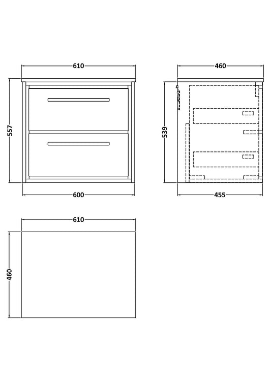 Lille 600mm Wall Hung 2-Drawer Vanity with Marble Worktop