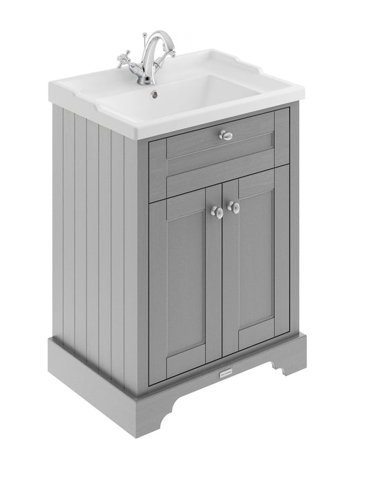 Hudson Reed Old London 600mm Storm Grey Floor Standing 2 Door Vanity Unit With 1 Tap Hole Ceramic Basin