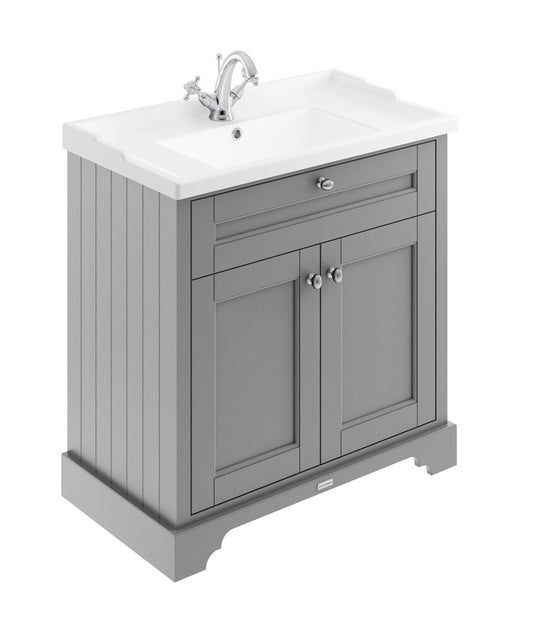 Hudson Reed Old London 800mm Storm Grey Floor Standing 2 Door Vanity Unit with 1 Tap Hole Ceramic Basin