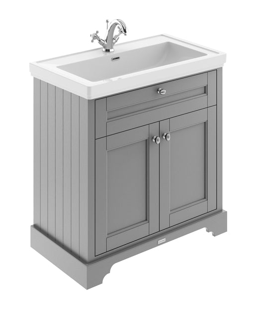Hudson Reed Old London 830mm Storm Grey Floor Standing 2 Door Vanity Unit with 1 Tap Hole Fireclay Basin
