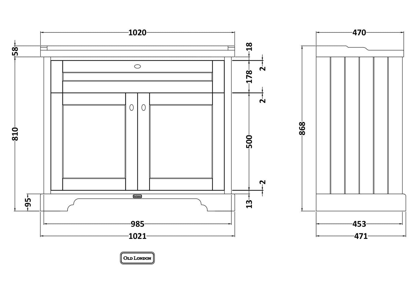 Hudson Reed Old London 1000mm Storm Grey Floor Standing 2 Door Vanity Unit With 1 Tap Hole Ceramic Basin
