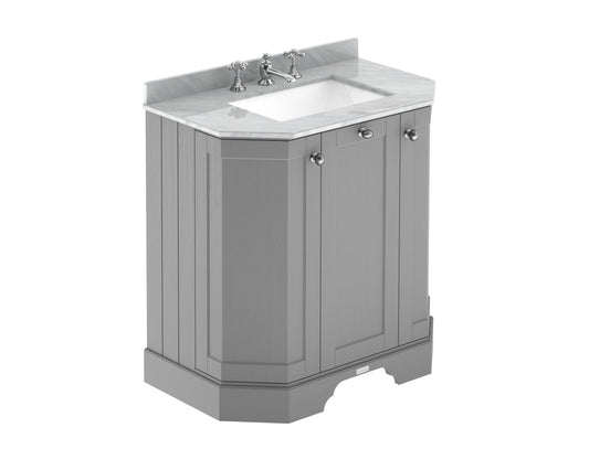 Hudson Reed Old London 786mm Storm Grey Floor Standing 3 Door Vanity Unit With Grey Marble Top Basin