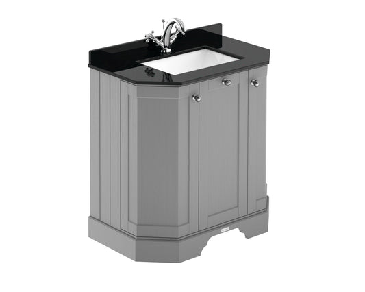 Hudson Reed Old London 786mm Storm Grey Floor Standing 3 Door Vanity Unit With Black Marble Top Basin