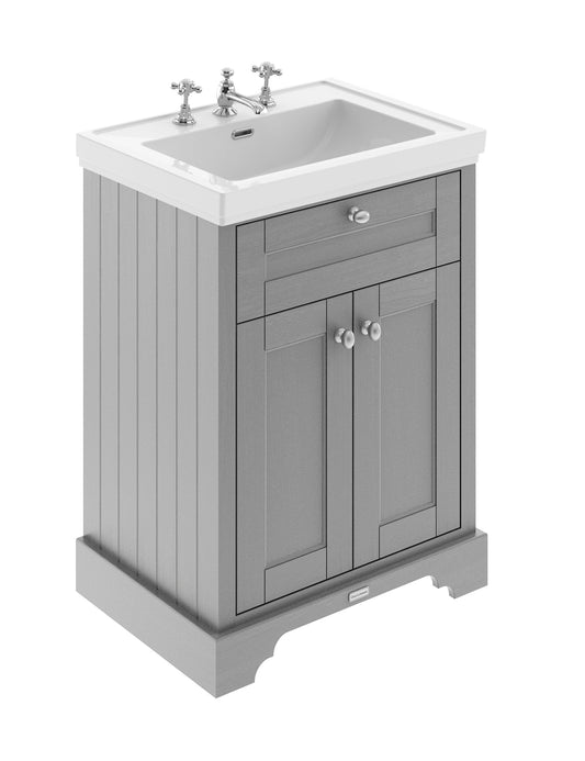 Hudson Reed Old London 600mm Storm Grey Floor Standing 2 Door Vanity Unit With Fireclay Basin