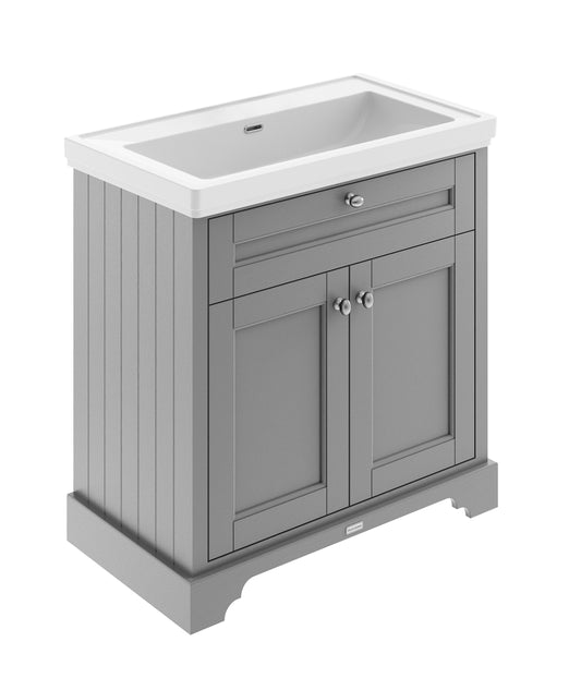 Hudson Reed Old London 800mm Storm Grey Floor Standing 2 Door Vanity Unit With 0 Tap Hole Fireclay Basin