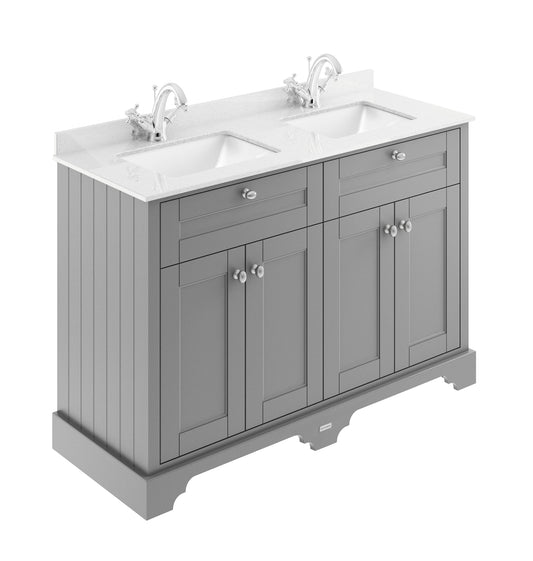 Hudson Reed Old London 1250mm Floor Standing 4 Door Double Basin Vanity Unit With Double Marble Top Basin