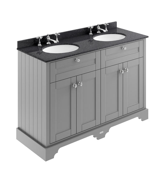 Hudson Reed Old London 1200mm Storm Grey 4 Door Double Basin Vanity Unit With Black Marble Top