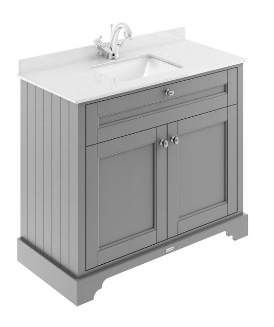 Hudson Reed Old London 1000mm Floor Standing 2 Door Vanity Basin Unit with White Marble Top Basin