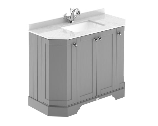 Hudson Reed Old London 1000mm Storm Grey Floor Standing 4 Door Vanity Unit with 1 Tap Hole White Marble Top Basin