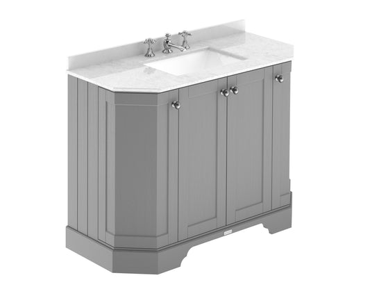 Hudson Reed Old London 1036mm Storm Grey Floor Standing Vanity Unit With 3 Tap Hole White Marble Top Basin
