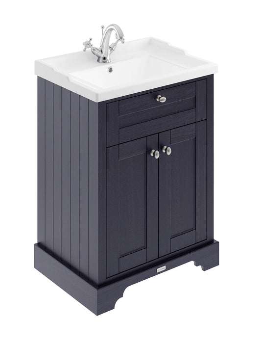 Hudson Reed Old London 600mm Twilight Blue Floor Standing 2 Door Vanity Unit with 1 Tap Hole Basin
