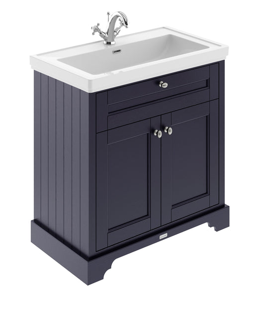 Hudson Reed Old London 800mm Twilight Blue Floor Standing 2 Door Vanity Unit With 1 Tap Hole Fireclay Basin
