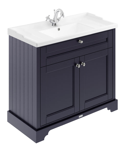 Hudson Reed Old London Twilight Blue Floor Standing 2 Door Vanity Unit with 1 Tap Hole Ceramic Basin