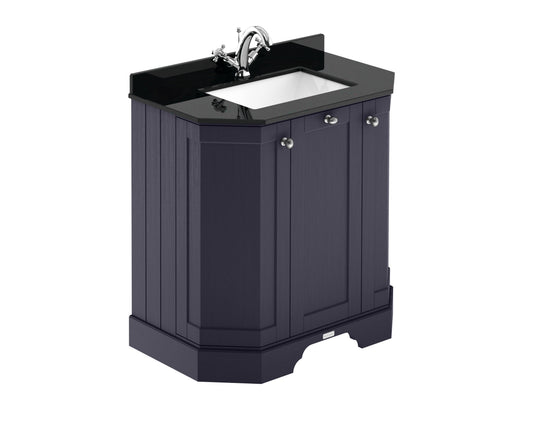 Hudson Reed Old London Twilight Blue Floor Standing 3 Door Vanity Unit With Black Marble Top Basin