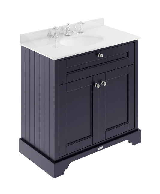 Hudson Reed Old London 800mm Floor Standing 2 Door Vanity Unit With 3 Tap Hole White Marble Top Basin