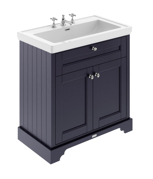 Hudson Reed Old London 800mm Twilight Blue Floor Standing 2 Door Vanity Unit Including Fireclay Basin