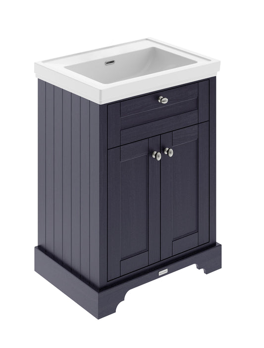 Hudson Reed Old London Twilight Blue 630mm Floor Standing 2 Door Vanity Unit With Fireclay Basin