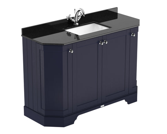 Hudson Reed Old London 1236mm Twilight Blue Floor Standing 4 Door Angled Vanity Unit With Black Marble Top Basin