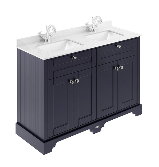 Hudson Reed Old London 1250mm Twilight Blue Floor Standing 4 Door Vanity Unit With White Double Marble Top Basin