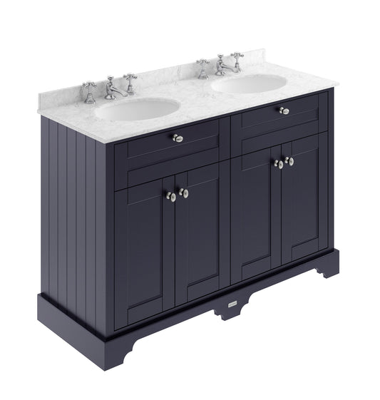 Hudson Reed Old London 1220mm Twilight Blue Floor Standing 4 Door Vanity Unit With Grey Marble Top Double Basin