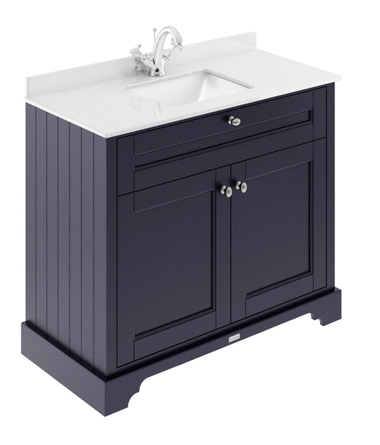 Hudson Reed Old London 1000mm Twilight Blue Floor Standing Vanity Unit With Square Basin & Marble Top