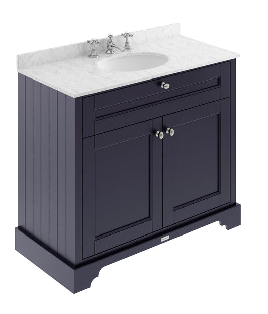 Hudson Reed Old London 1000mm Floor Standing 2 Door Vanity Unit with 3 Tap Hole Grey Marble Top