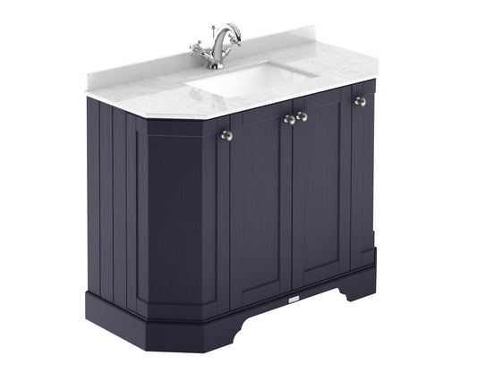 Hudson Reed Old London 1036mm Twilight Blue Floor Standing 4 Door Vanity Unit With White Marble Top Basin