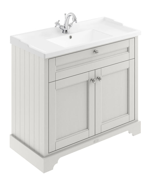 Hudson Reed Old London 1020mm Timeless Sand Floor Standing 2 Door Vanity Unit With 1 Tap Hole Ceramic Basin