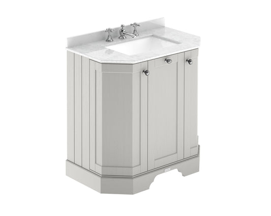 Hudson Reed Old London 750mm Timeless Sand Floor Standing 3 Door Vanity Unit With 3 Tap Hole White Marble Top Basin
