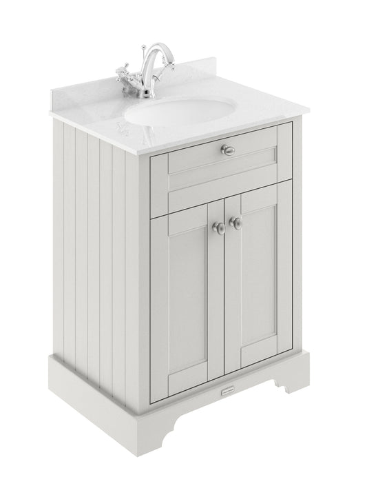 Hudson Reed Old London 620mm Timeless Sand Floor Standing 2 Door Vanity Unit With 1 Tap Hole White Marble Top Basin