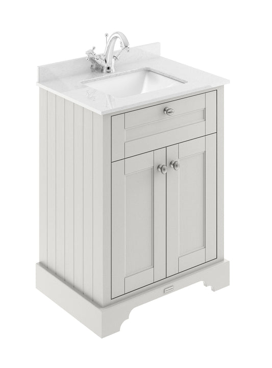 Hudson Reed Old London 600mm Floor Standing 2 Door Vanity Unit With Square Basin & 1 Tap Hole Marble Top