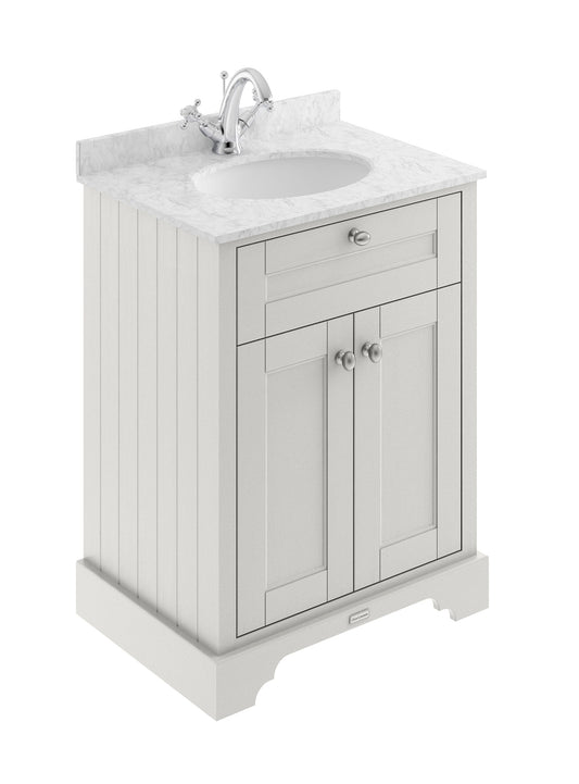Hudson Reed Old London 600mm Timeless Sand Floor Standing 2 Door Vanity Unit With Grey Marble Top Basin