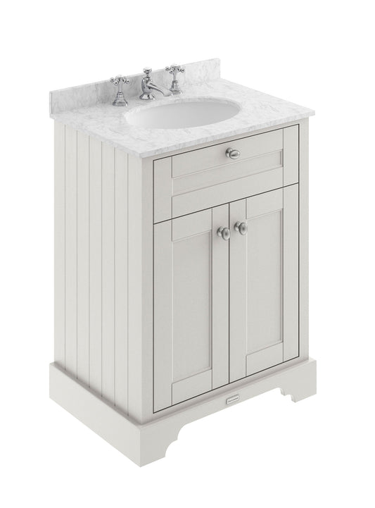 Hudson Reed Old London 600mm Floor Standing Vanity Unit with 3 Tap Hole Grey Marble Top Soft Close Doors