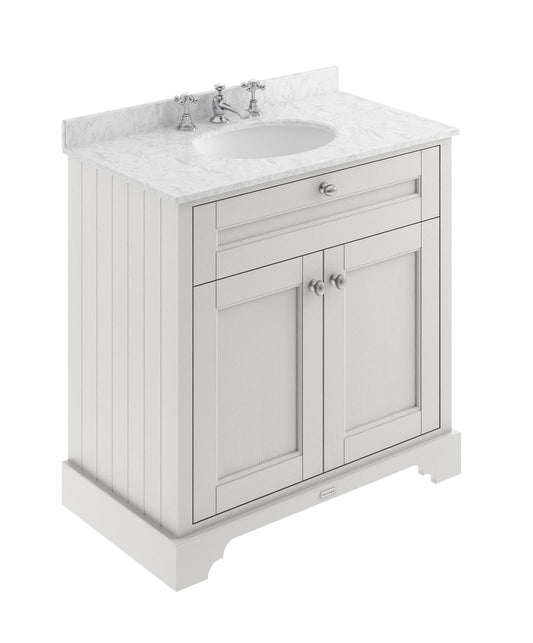 Hudson Reed Old London 820mm Floor Standing 2 Door Vanity Unit with 3 Tap Hole Grey Marble Top Basin