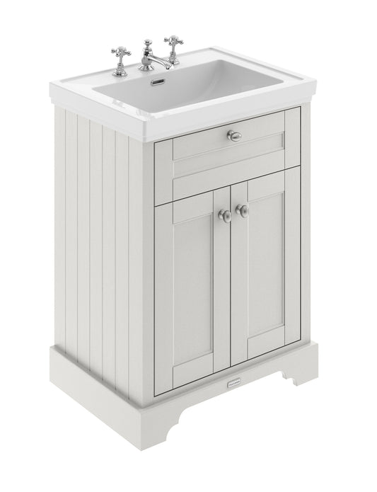 Hudson Reed Old London 600mm Timeless Sand Floor Standing 2 Door Vanity Unit with 3 Tap Hole Fireclay Basin