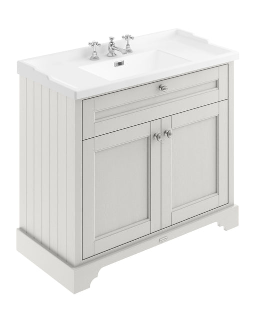 Hudson Reed Old London 1000mm Timeless Sand Floor Standing 2 Door Vanity Unit with 3 Tap Hole Ceramic Basin
