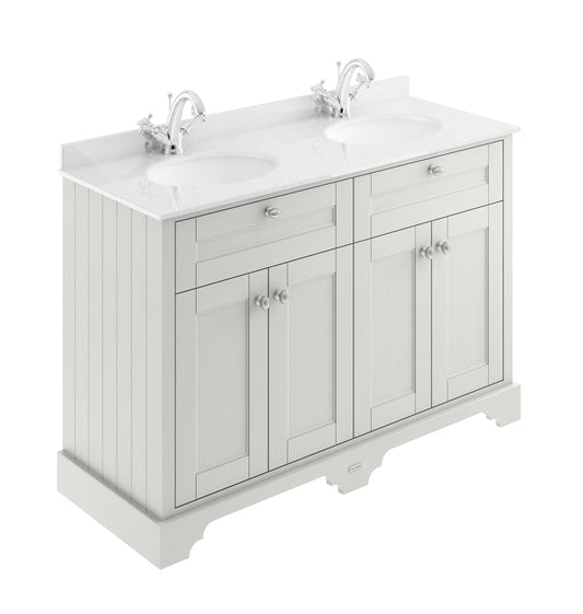 Hudson Reed Old London 1200mm Timeless Sand Floor Standing 4 Door Vanity Unit With White Marble Top Double Basin