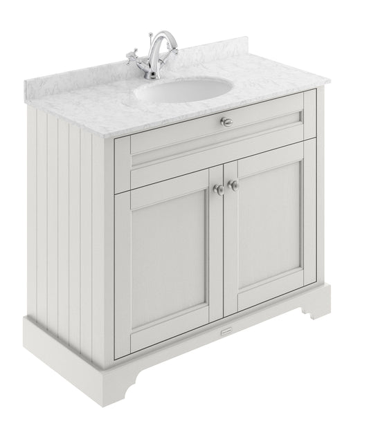 Hudson Reed Old London 1000mm Floor Standing 2 Door Vanity Unit with 1 Tap Hole Grey Marble Top Basin