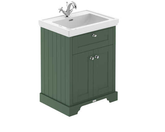 Hudson Reed Old London 630mm Hunter Green Floor Standing 2 Door Vanity Unit with 1 Tap Hole Fireclay Basin