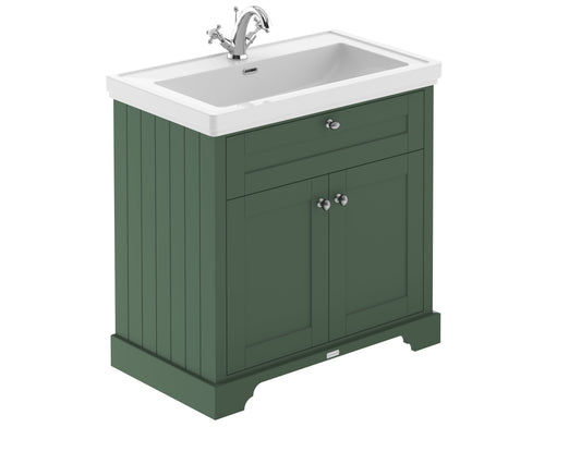 Hudson Reed Old London 800mm Hunter Green Floor Standing 2 Door 1 Tap Hole Fireclay Vanity Unit & Basin