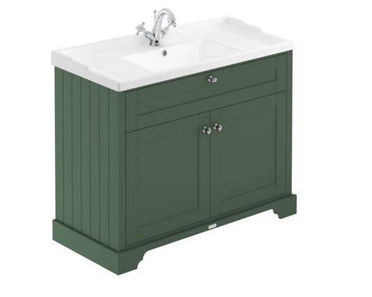 Hudson Reed Old London 1000mm Hunter Green Floor Standing 2 Door Vanity Unit With 1 Tap Hole Ceramic Basin