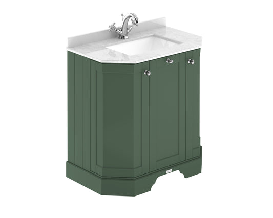 Hudson Reed Old London 786mm Hunter Green Floor Standing 3 Door Vanity Unit With White Marble Top Basin