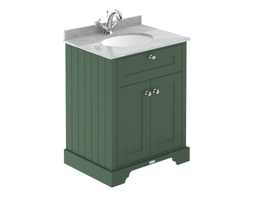 Hudson Reed Old London 620mm Hunter Green Floor Standing Vanity Unit With Grey Marble Top Basin & 1 Tap Hole