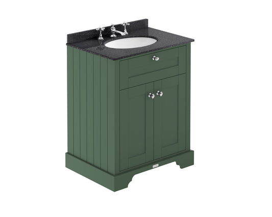 Hudson Reed Old London 600mm Hunter Green Floor Standing 2 Door Vanity Unit with Black Marble Top Basin
