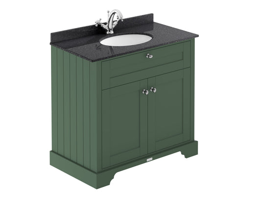 Hudson Reed Old London 800mm Hunter Green Floor Standing 2 Door Vanity Unit With Black Marble Top Basin